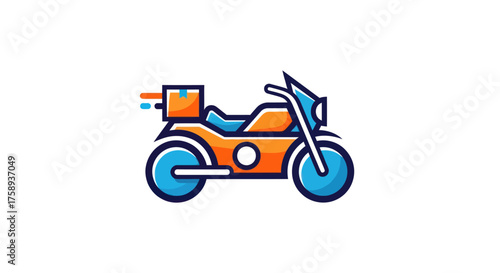 Stylized Orange and Blue Delivery Motorcycle with Cargo Box.