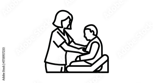 Medical professional caring for patient healthcare line art icon.