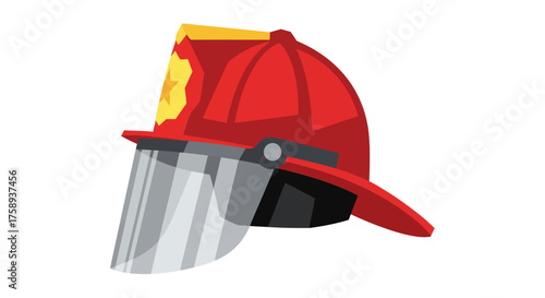 Red Firefighter Helmet with Shield and Gold Emblem.