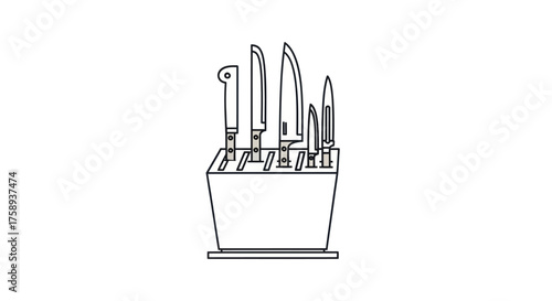 Outlined Kitchen Knife Set in Wooden Block Holder.