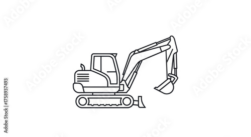 Outlined Illustration of a Compact Construction Excavator Machine.