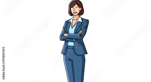 Confident Businesswoman in Blue Suit with Crossed Arms.