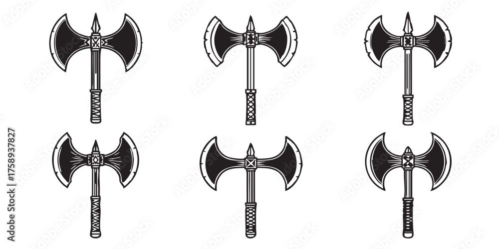 Obraz premium Set of double axe battle weapon icons vector 