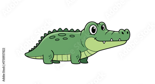 Adorable Cartoon Green Alligator with Big Eyes and Spiky Back.