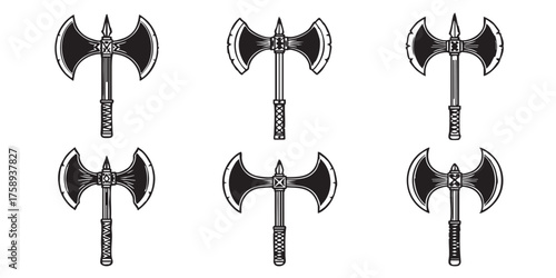 Set of double axe battle weapon icons vector
