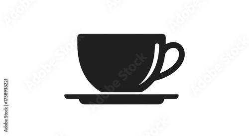 Simple Black Silhouette of a Coffee Cup and Saucer.