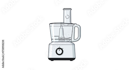 White Food Processor Line Art Illustration with Clear Bowl.