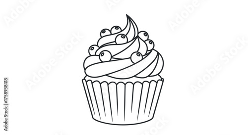 A delicious frosted cupcake adorned with fresh berries and a swirl of frosting.