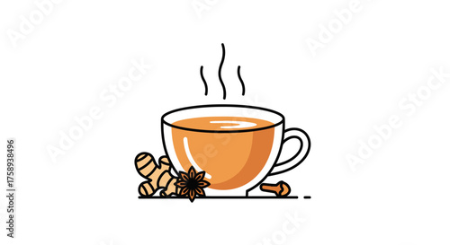 Steaming Cup of Herbal Tea with Spices Illustration.