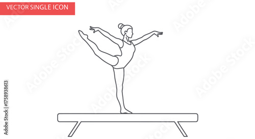 Graceful Gymnast Performing Balance Beam Routine in Outline.
