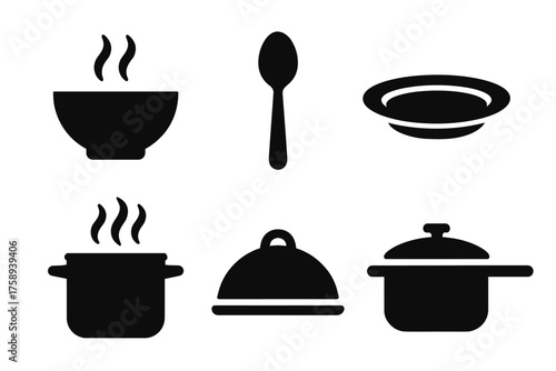 Silhouette icons of cooking utensils and dishware
