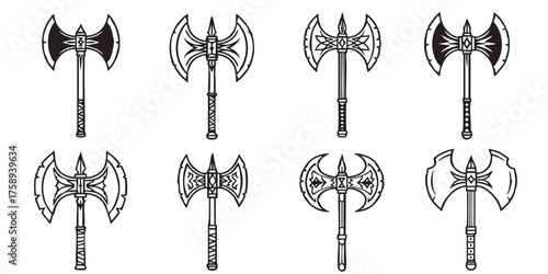 Set of double axe battle weapon icons vector
