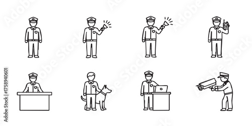 Set of security guard outline icons vector
