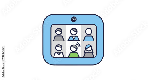 Digital screen displaying a video conference with multiple participants.