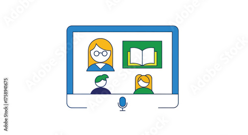 Online Virtual Classroom Video Conference on Computer Monitor.