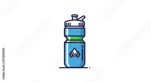 Illustrated Blue and Green Sports Water Bottle with Pop-Up Spout.