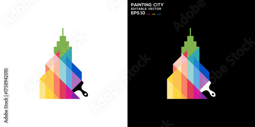 Paint building logo. Art, city, brush, color. Vector design template.
