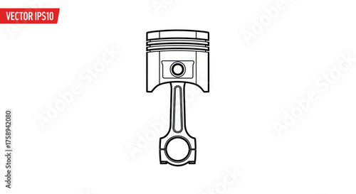 Engine Piston and Connecting Rod Line Art Diagram.