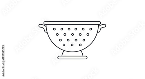 Simple line art illustration of a kitchen colander with handles and a base.