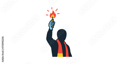 Silhouette of a person holding a flaming torch aloft symbolizing hope and guidance.
