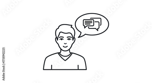 Simple Line Drawing of a Person Thinking About Chat Messages.