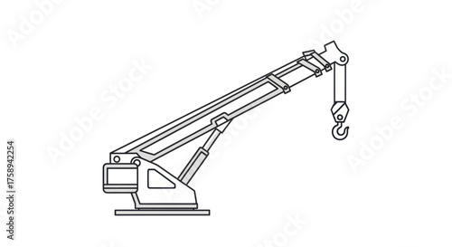 Line Art Illustration of a Mobile Crane with Hook and Telescopic Boom.