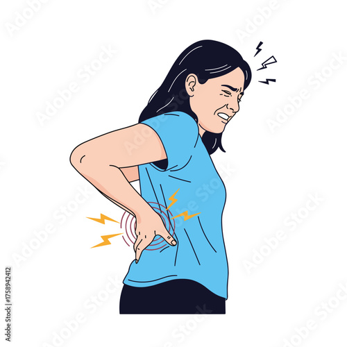 A woman experiencing acute lower back pain and discomfort.