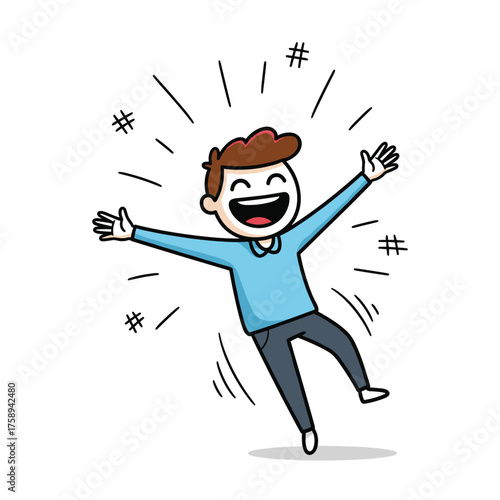 A happy person jumping with joy and excitement all around them.