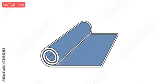 Blue Rolled Mat Icon for Exercise or Yoga.