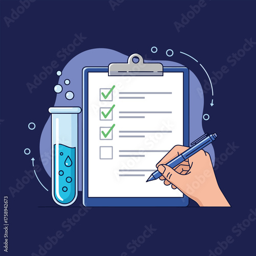 Scientific experiment checklist with a researcher carefully observing results.
