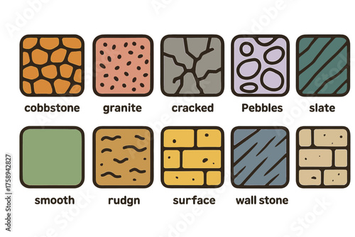 Various cartoon textures: cobblestone, granite, cracked, pebbles, slate, smooth, rudgn, surface, wall stone