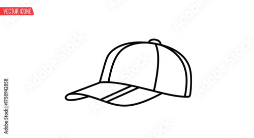 Simple Line Drawing of a Baseball Cap with Curved Brim.
