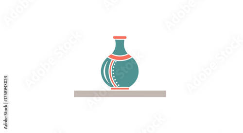 Illustrated icon of a decorative teal pottery vase with red and white ornamental bands.