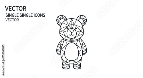 Geometric Line Art Teddy Bear Icon.