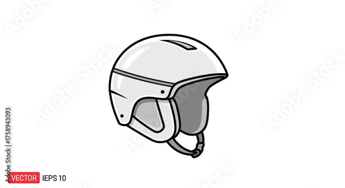 Cartoon Style White Ski Helmet Vector Illustration.