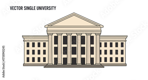 Classical University Building Vector Illustration with Columns and Pediment.