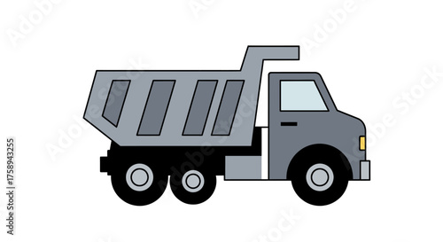 Cartoon Illustration of a Gray Dump Truck with Raised Bed.