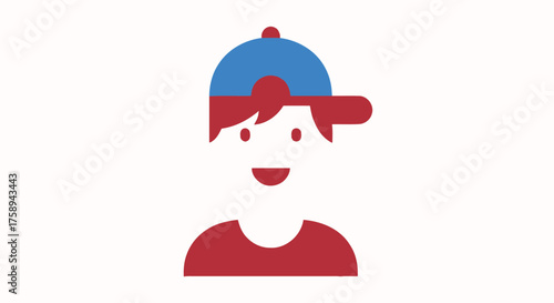 Cartoon Boy with Blue Cap and Red Hair Smiling Face.