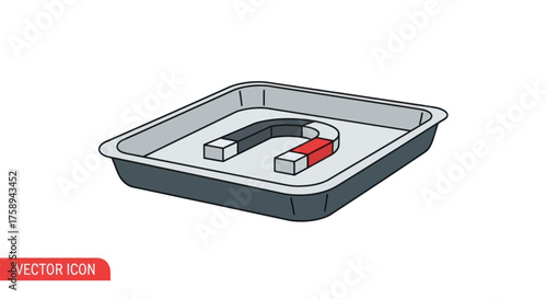 Horseshoe magnet with two poles in a tray.