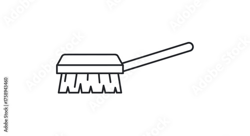 Simple Line Art Icon of a Cleaning Scrub Brush with Handle.