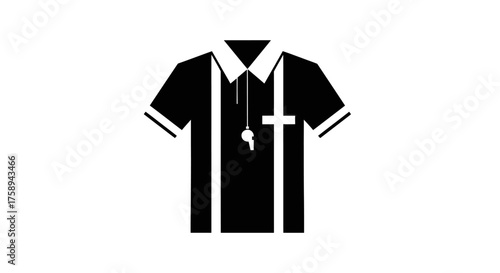 Black and White Referee Shirt Icon with Whistle.