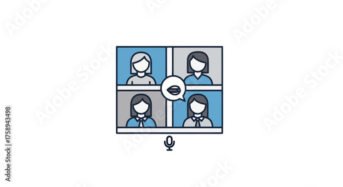 Online Meeting Icon with Four Participants in a Video Conference.