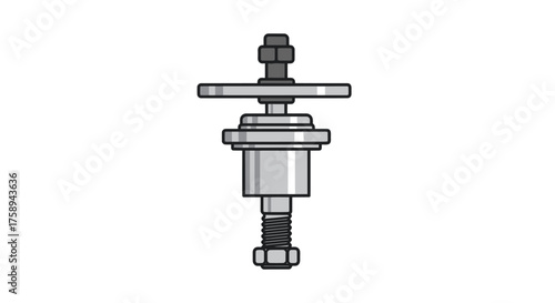 Mechanical component with threaded bolt nuts and washers.