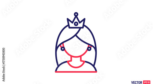 Simple Line Art Illustration of a Princess with Crown and Earrings.