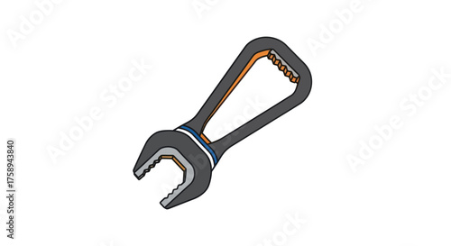 Dark metallic wrench tool with open end and textured handle.