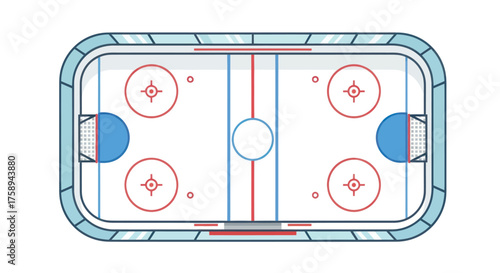 Overhead View of a Detailed Ice Hockey Rink Illustration.