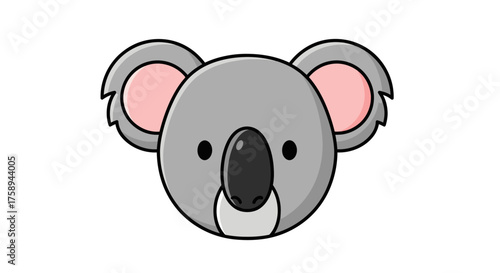 Cute Cartoon Koala Head Illustration with Big Ears and Black Nose.