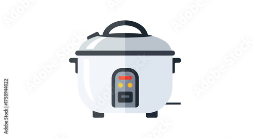 Modern White Electric Rice Cooker with Black Handle and Control Panel.