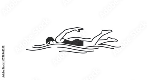 Stylized Line Art Illustration of a Swimmer Performing Freestyle Stroke.
