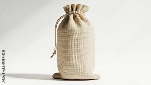 Natural Canvas Drawstring Bag Isolated on a Plain Background.